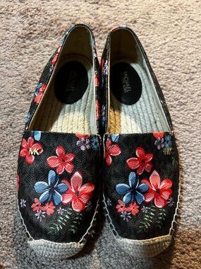 Michael Kors Black Floral Espadrille Slip-Ons
